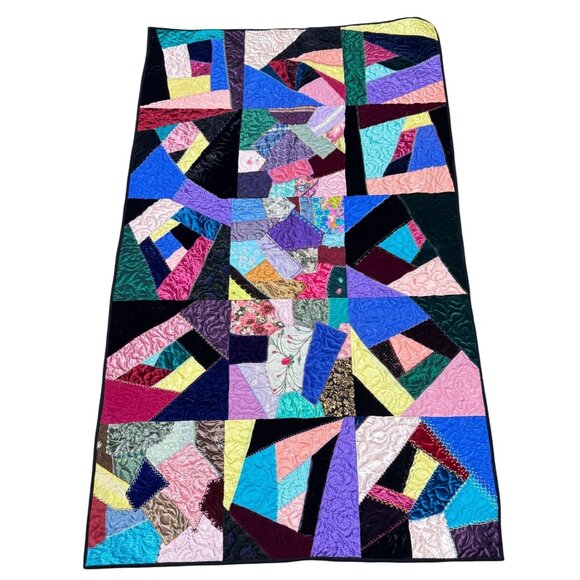 Crazy Quilt Handmade by the Valley Assembly Quilters Spokane Washington 42"x 72" - Picture 1 of 7